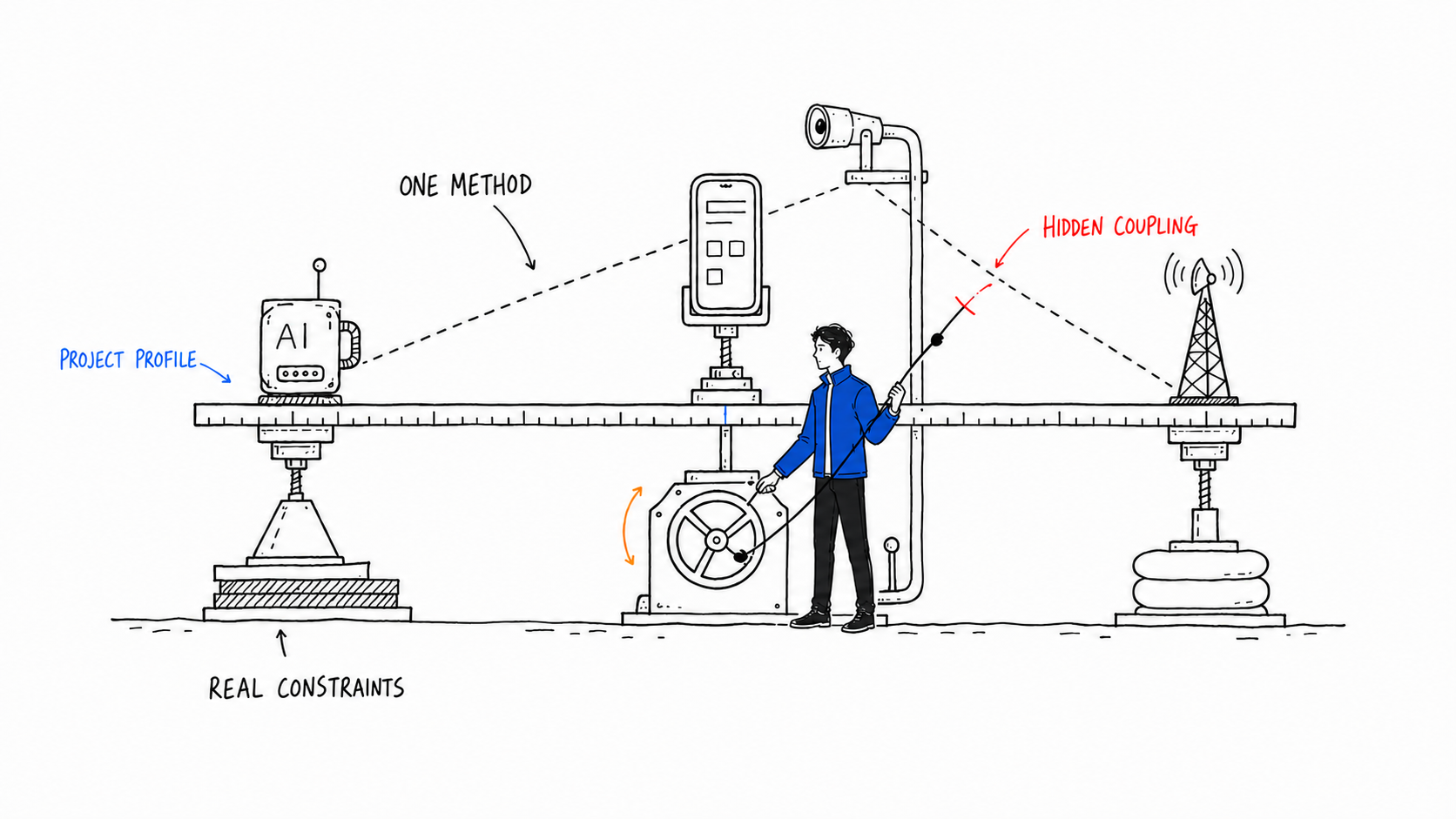 One shared method spans different projects while the Qingye builder adjusts for project profiles and real constraints and exposes hidden coupling